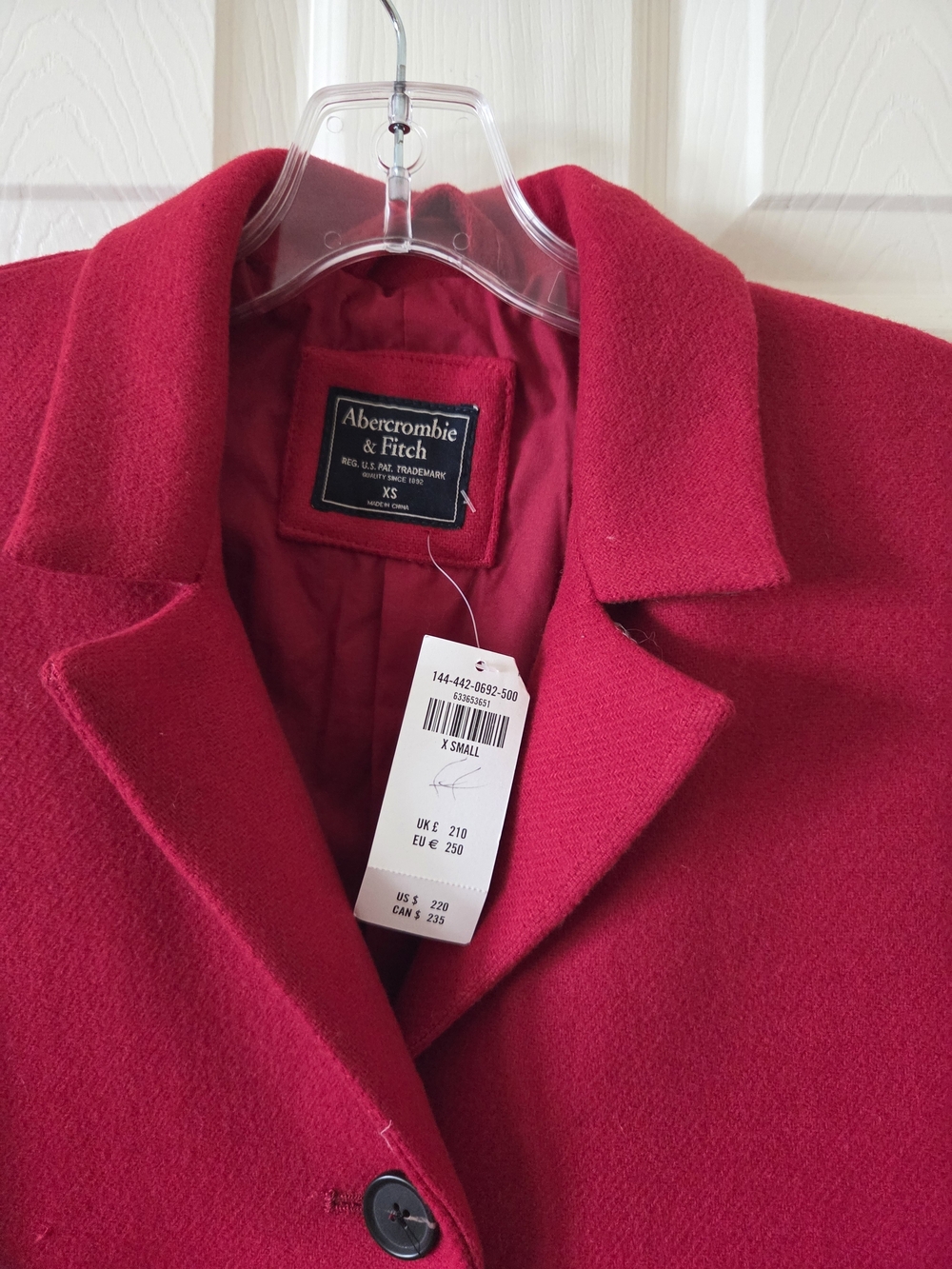Abercrombie & Fitch Women's Red Single-Breasted Wool Coat - Picture 3 of 3